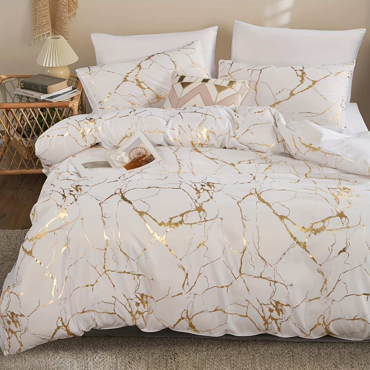 TEMU 3pcs High-grade Super Soft Breathable Bronzing Texture Duvet Cover Set (1 Duvet 2 Pillowcases Without Pillow Core), At Home Dormitory thumbnail 2
