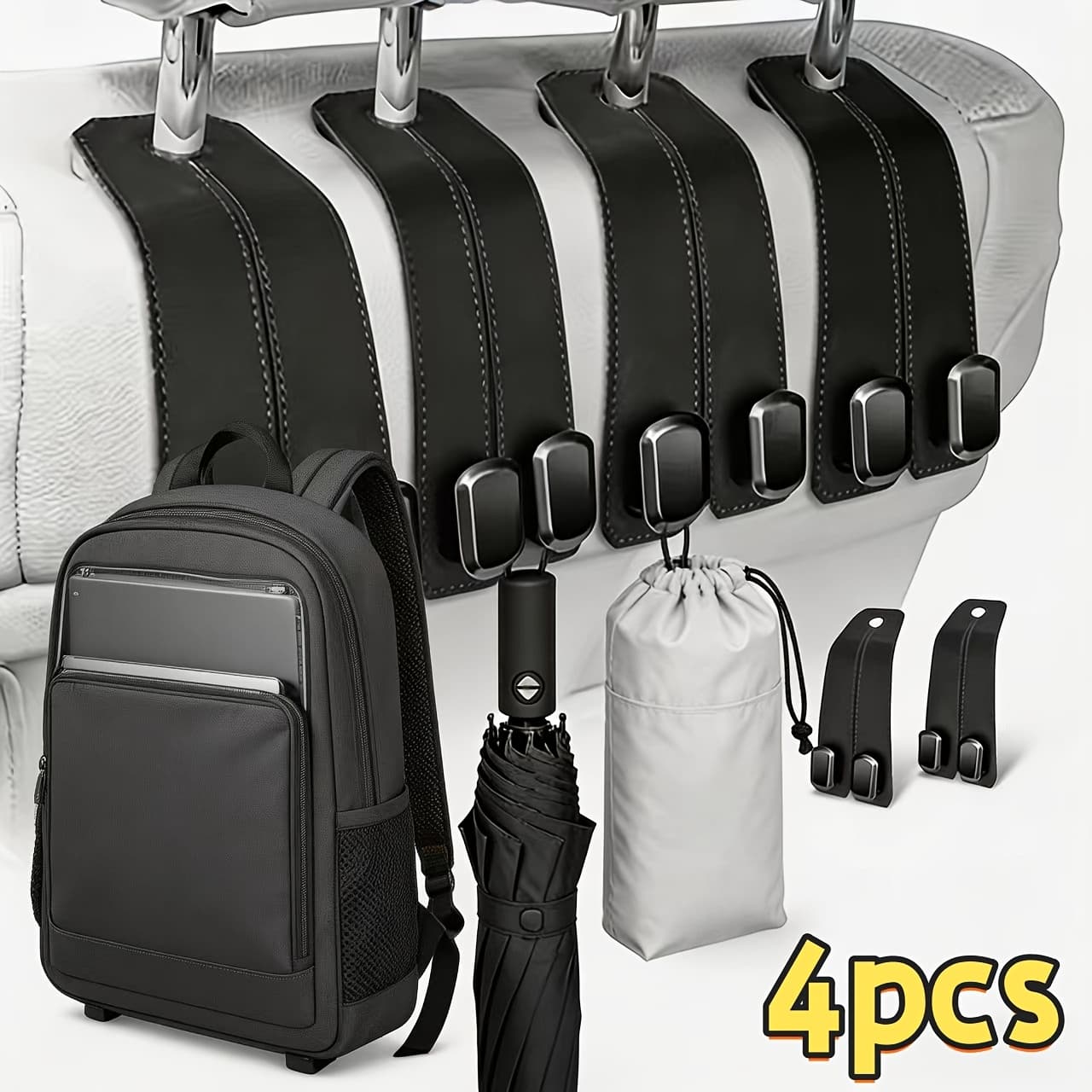 TEMU 4pcs Car Headrest Hooks, Designed For Hanging Bags, Specifically For Organizing And Securing Items On The Back Of Seats