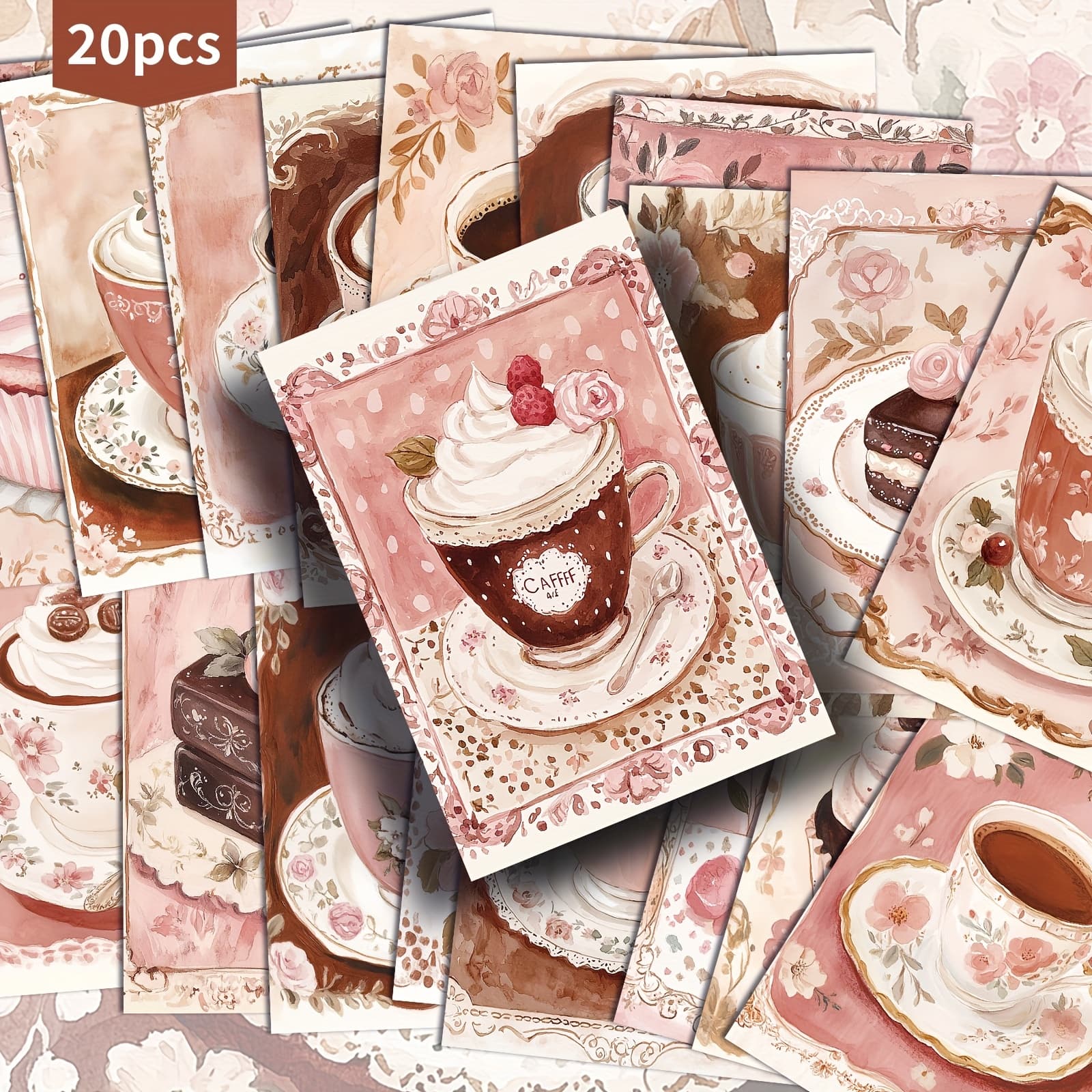 TEMU 20 Pack Dessert Afternoon Postcards -4x6 Inches Afternoon Tea Junk Journal Paper, Classic Pinup Illustrations, Collectible Decorative Painting Cards For Scrapbooking & Crafting