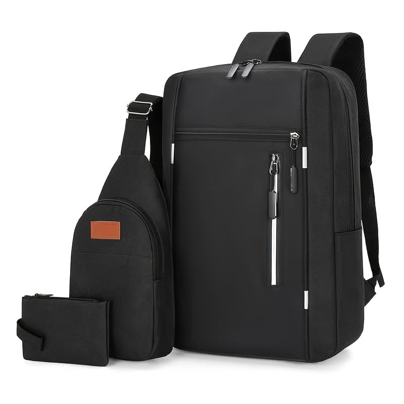 TEMU Three-piece Men's Backpack Set, Including A Backpack, Chest Bag, And Coin Purse, Suitable For Back-to-school, Travel, Business, And Casual Use, Offering And Large Capacity