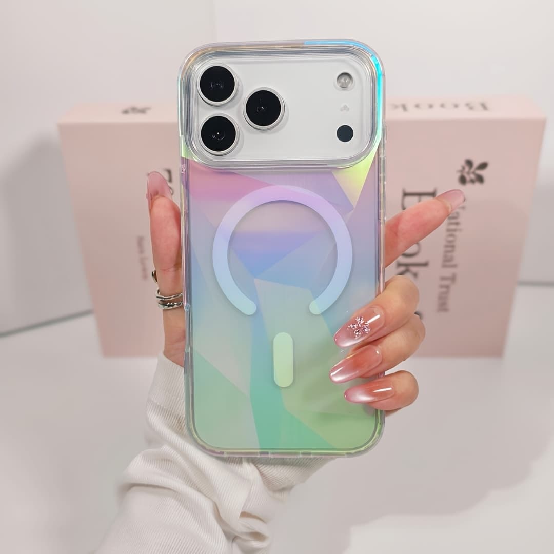 TEMU Phone Case - Colorful Transparent Glitter Phone Case Suitable For Iphone 17 Pro Max With Diamond Pattern And Magnetic Feature