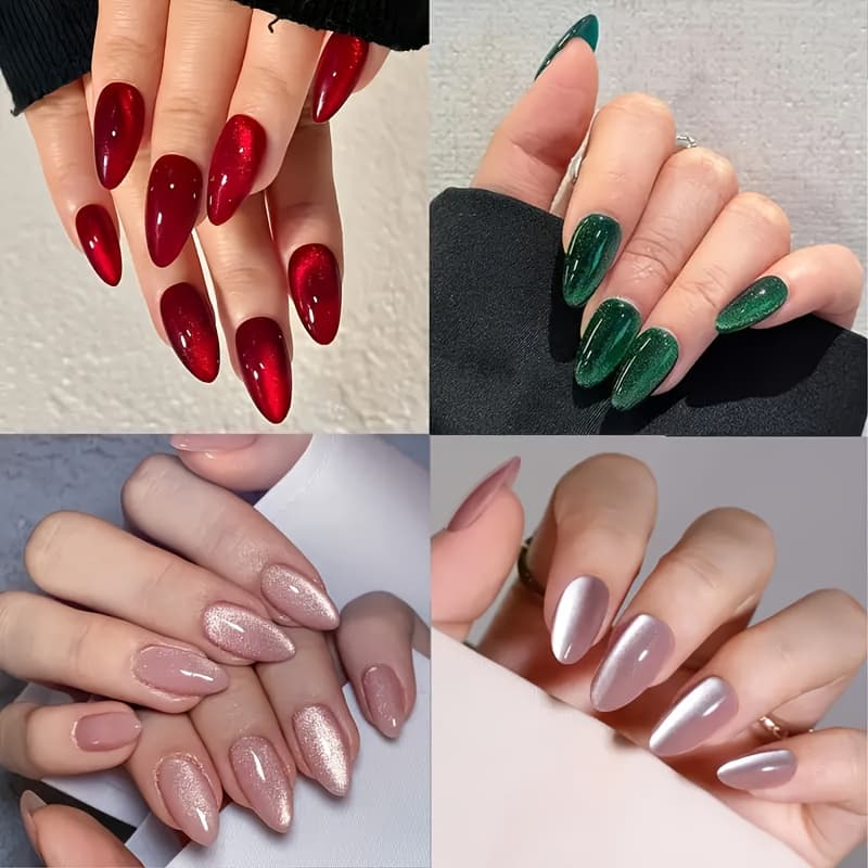 TEMU 108pcs Christmas 4 Styles Press-on Nails - Red Almond Fake Nail Set, Glittering Reusable Fake Nails, Perfect For Gifts For
