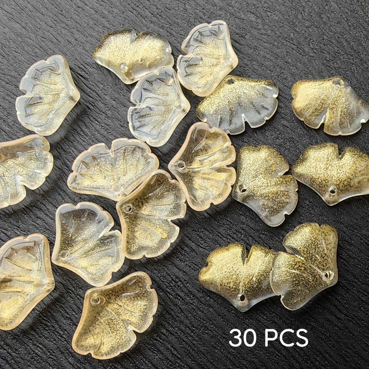TEMU 30pcs 15*10mm Glass Ginkgo Leaves Decorative Beads, Autumn And Winter Style Golden Ginkgo Pendants, Suitable For Making Earrings/necklaces/bracelets/anklets, A Gift For Her