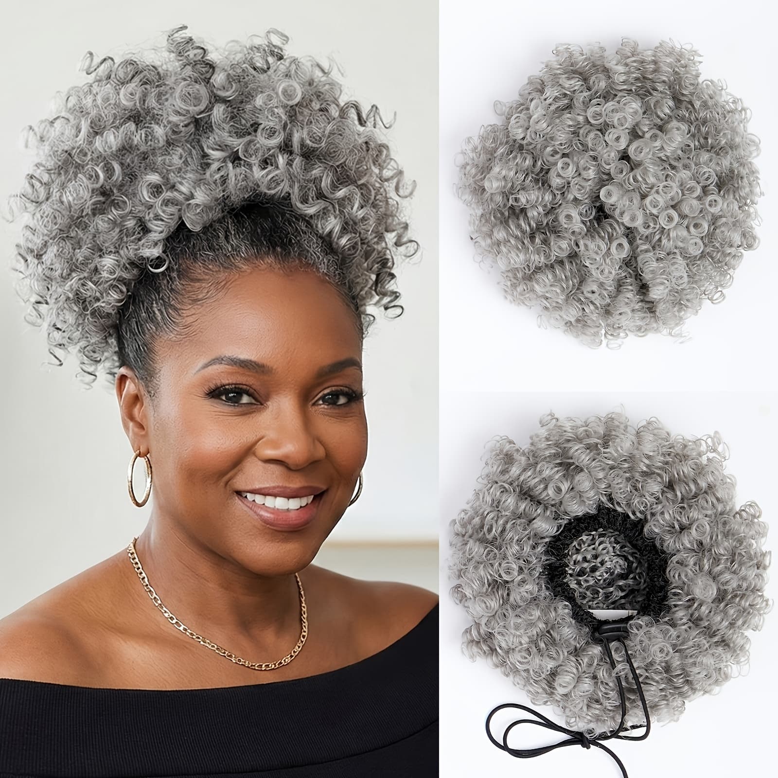 TEMU Afro Puff Drawstring Ponytail Bun For Women Hair Extensions High Puff Short Updo Hairpiece With Clips High Temperature Fiber Look Daily Wear Party
