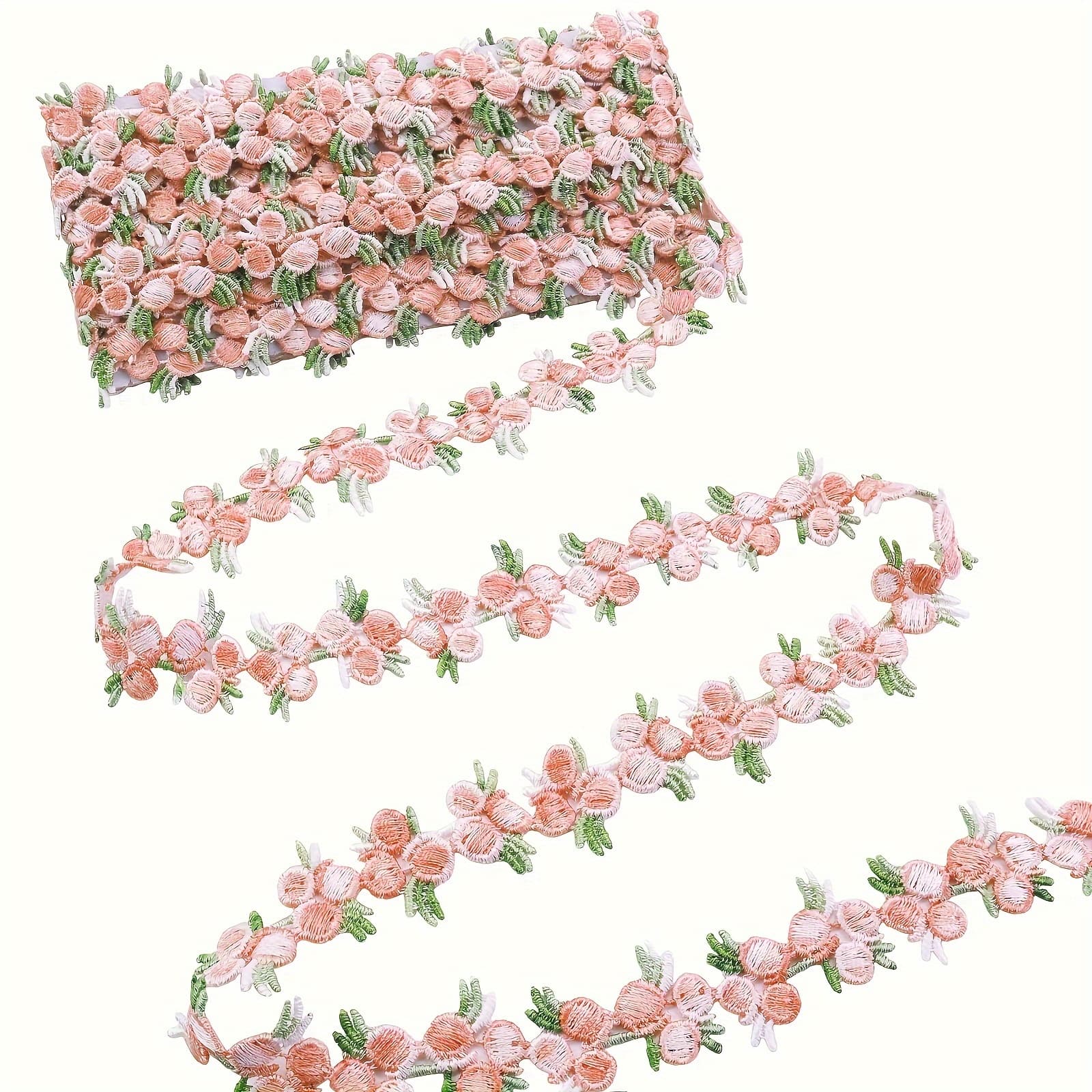 TEMU 1 Yard Flower Embroidered Lace Trim Rose Applique Floral Lace Ribbon Trim For Sewing Crafts
