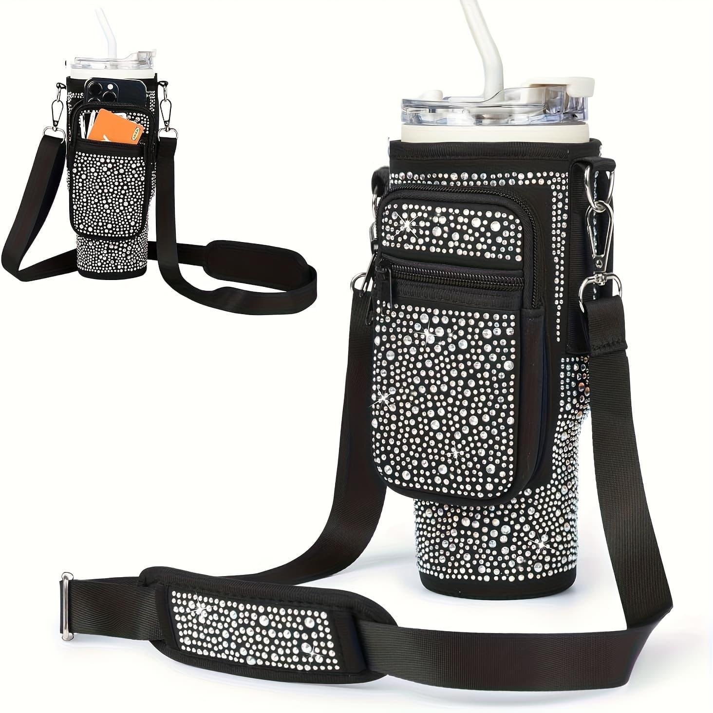 TEMU Bottle Handbag With Mobile Phone Pocket, Suitable For 40/30 Ounce Tumblers, With Clip, Neoprene Bottle Holder Bag, With Adjustable Shoulder Strap, Hiking, Camping And Outdoor Sports, As Well As