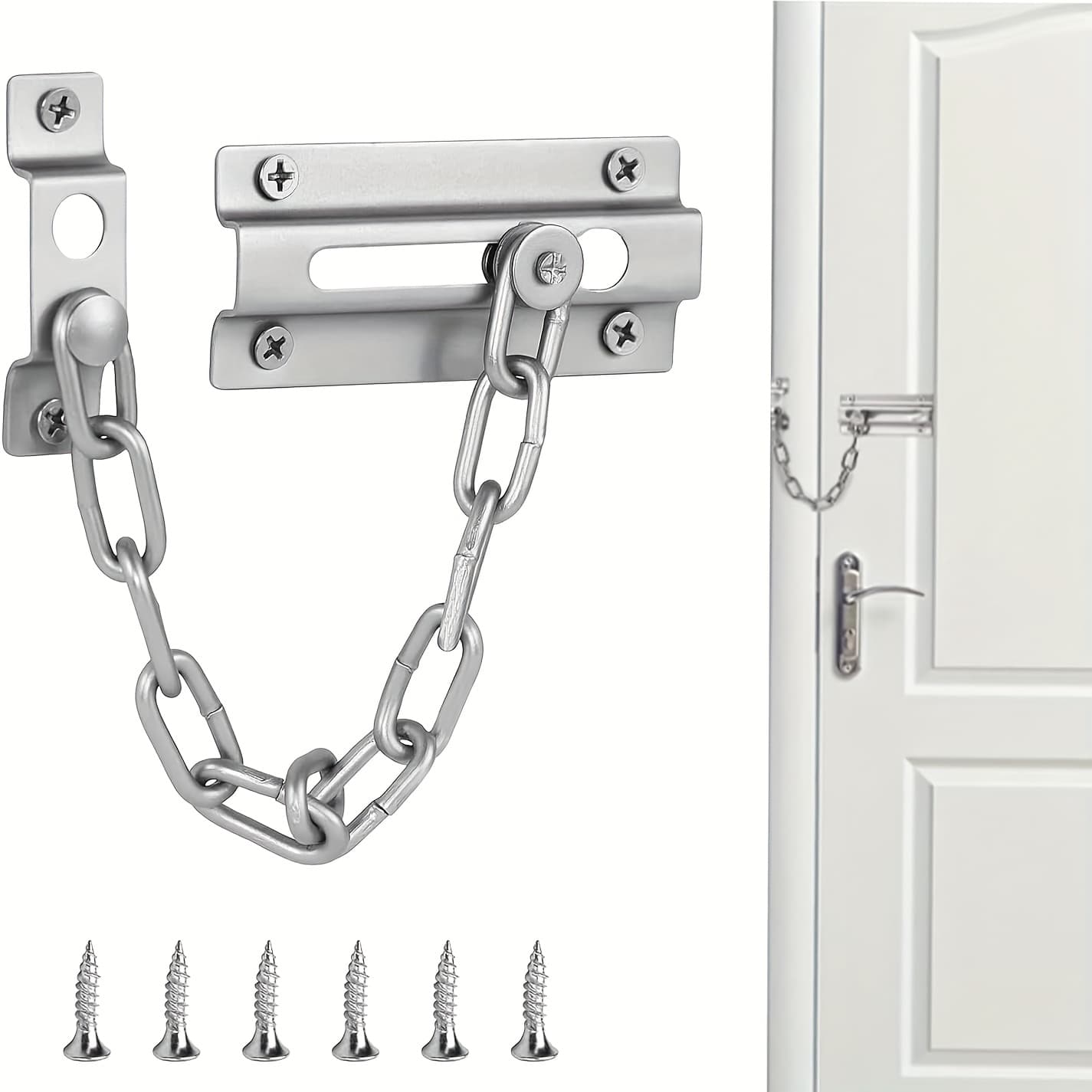 TEMU 1set Premium Stainless Steel Door Chain Lock With Nickel Coating - Security Lock Protection