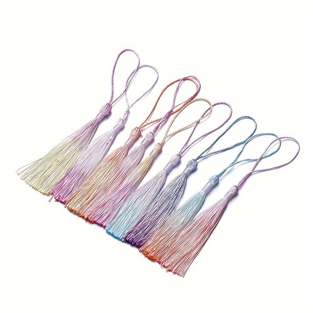 TEMU 10pcs Gradient Polyester Tassels For Diy Crafts, Keychains, Bookmarks, And Jewelry Making Accessories – Multicolor Tassel Pack Without Power Supply