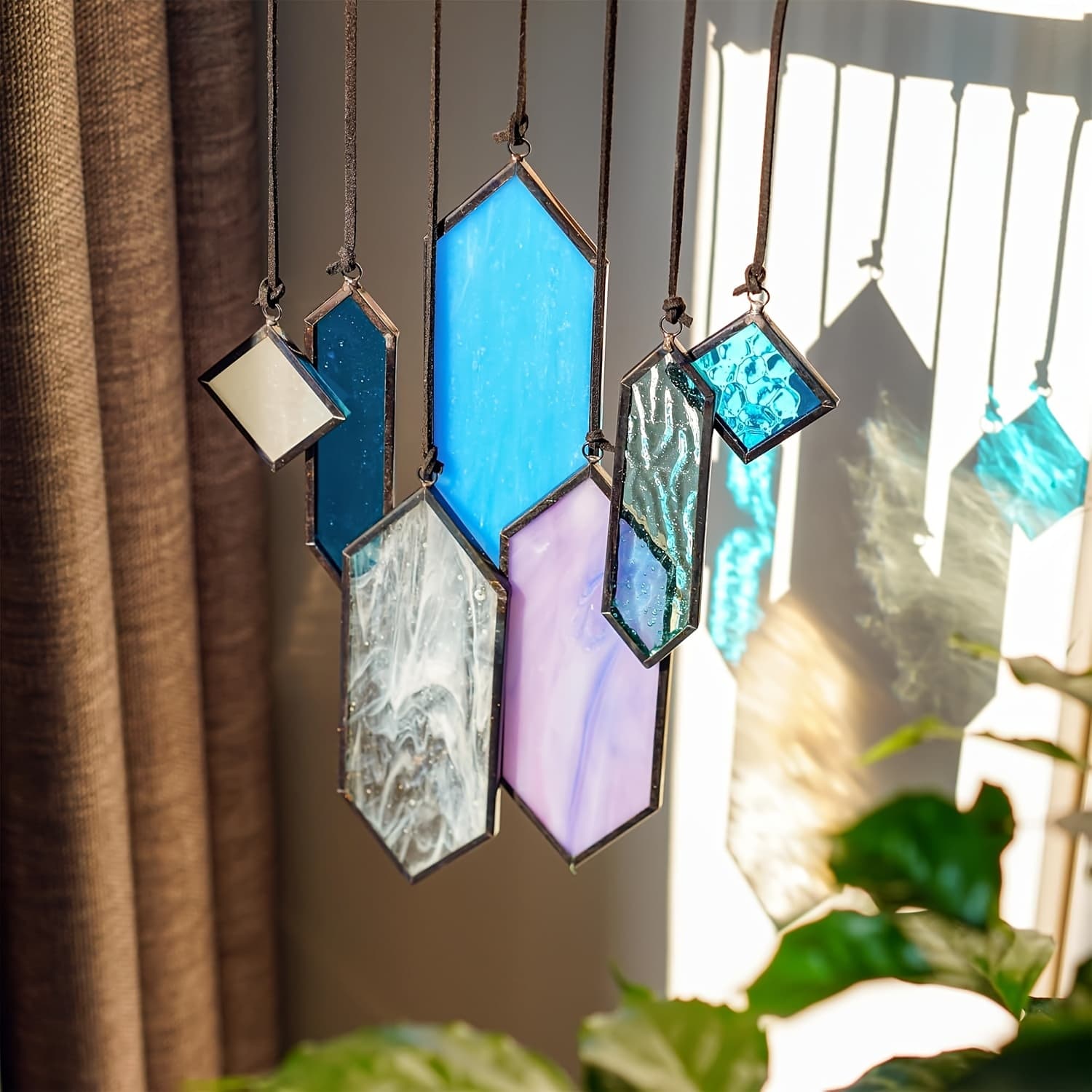 TEMU 7pcs Of Colorful Glass Window Hanging Light , Colorful Light , Decorative Wall Art, For Home Garden Window Decoration - Unique Handmade Elements For Indoor And Outdoor Hanging Decoration, Rainbow