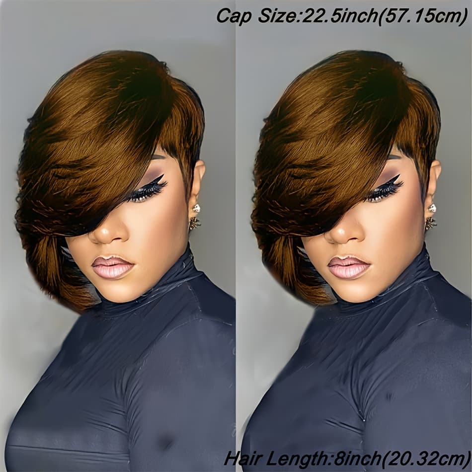 TEMU 8-inch Brazilian Human Hair Wig For Women - 180% Density Short Straight Cut With Natural , Suitable For , For & Comfortable Wear