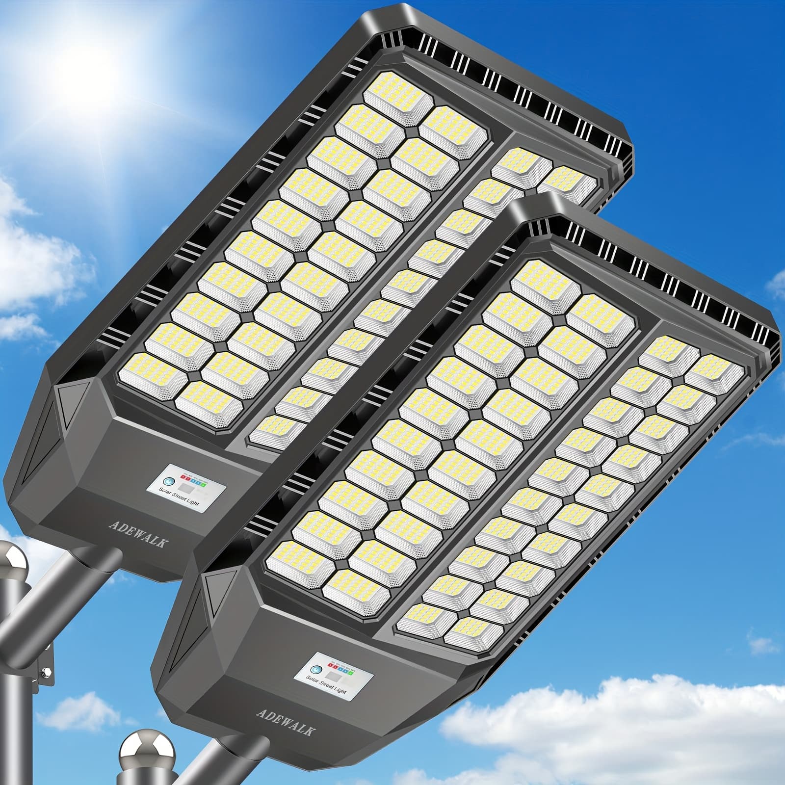 TEMU La082w/la082w-2 1、2 Pack Oversized Solar Lights, Outdoor Solar Street Lights, Dusk To Dawn, Solar Security Flood Motion Sensor, With Remote Control