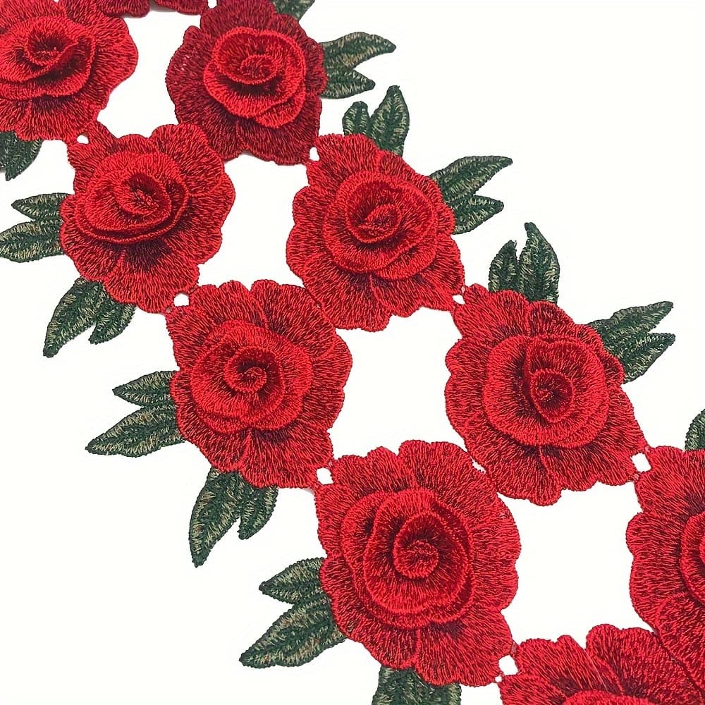 TEMU 12 Red Three-dimensional Water-soluble Flower Embroidery Fabric Patches For Decoration