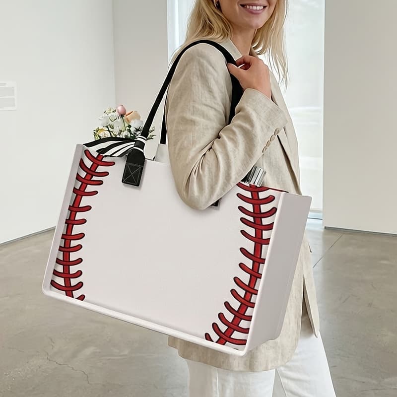 TEMU Baseball Pattern 2d Printed Tote Bag, Women's Gift Handbag Beach Bag, Large Capacity Shopping Tote Suitable For Men And Women