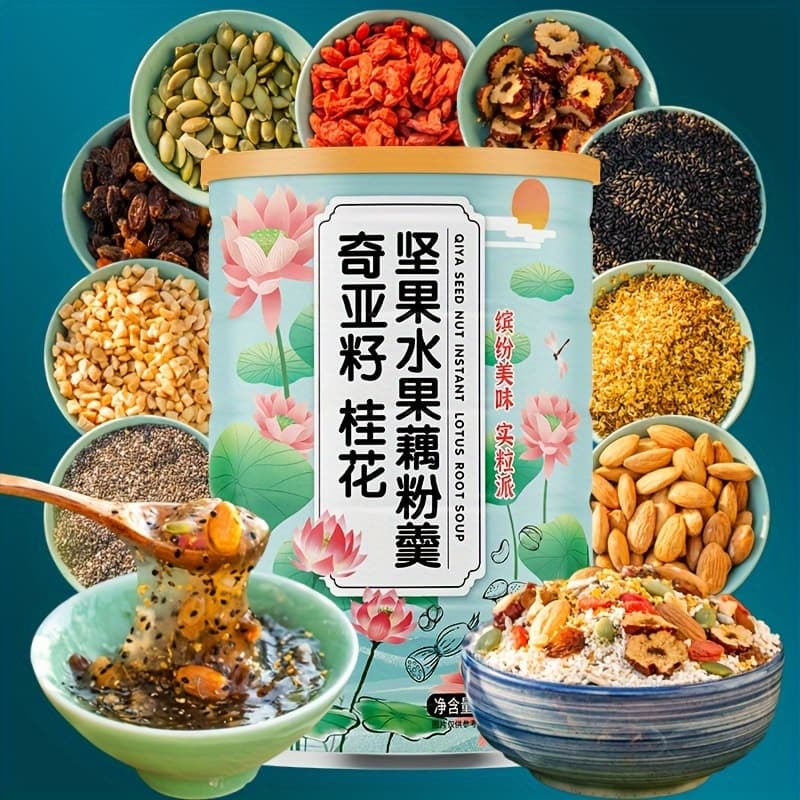TEMU For Lotus Root Powder Soup With Chia Seeds, Osmanthus, Nuts And Fruits, Meal Replacement, Satiating For Lotus Seed Porridge 1 Can