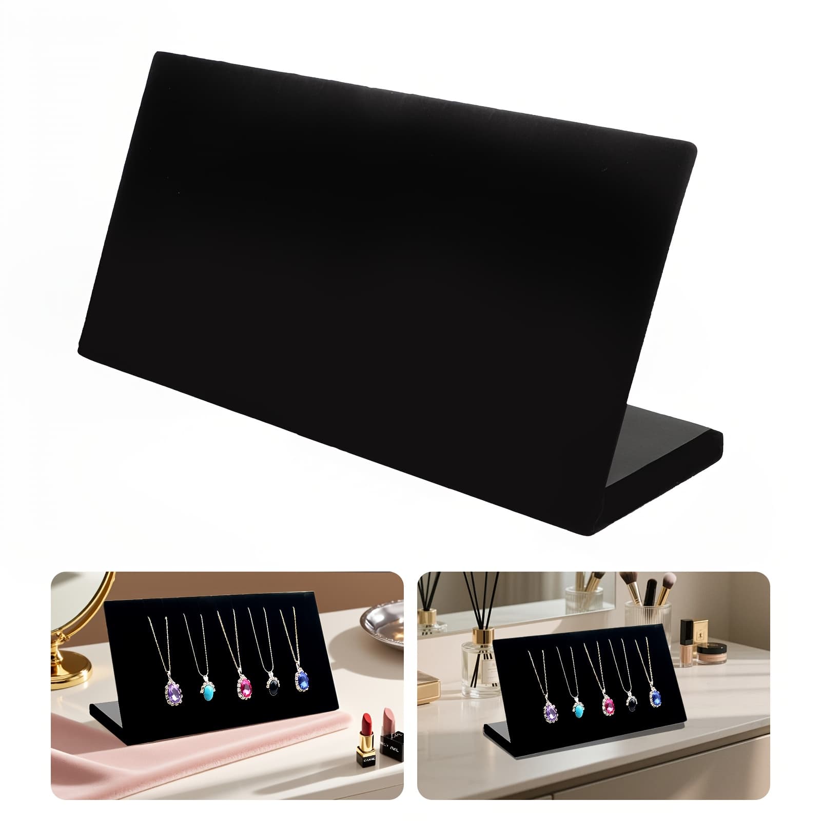 TEMU 1pc Elegant Jewelry Display Stand, Velvet Standing Plate For Necklaces, L-shaped Space-saving & -, Freestanding Organizer For Bedrooms & Retail Counters,