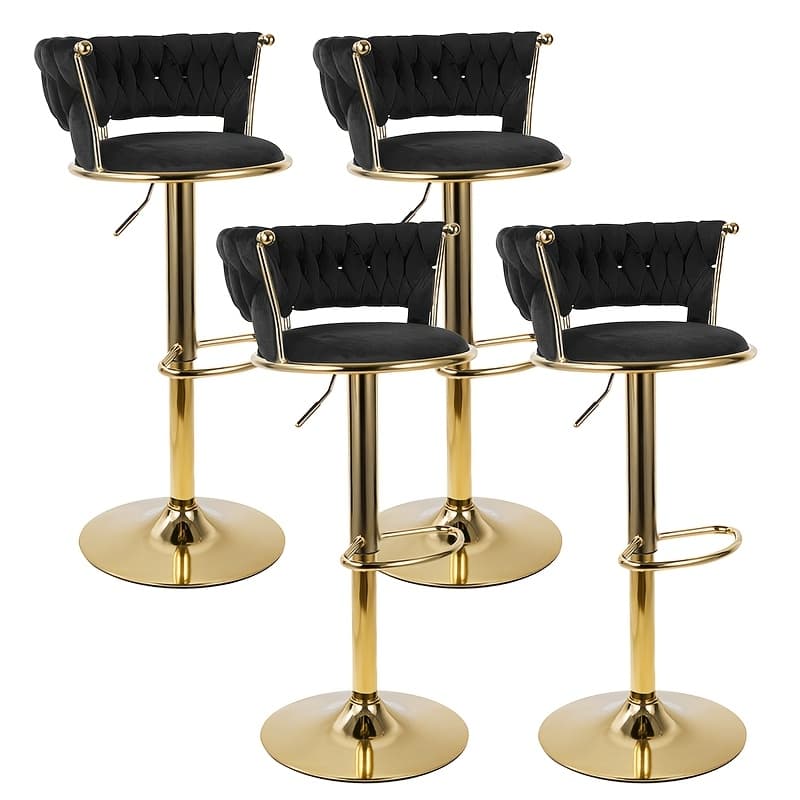 TEMU 2pcs/4pcs Modern Swivel Woven Stools, Stool, Adjustable Height Bar Stool With Backs Golden Metal Tall Bar Stools Counter Height For Kitchen Island, For Christmas, Festival, New Year's Gift