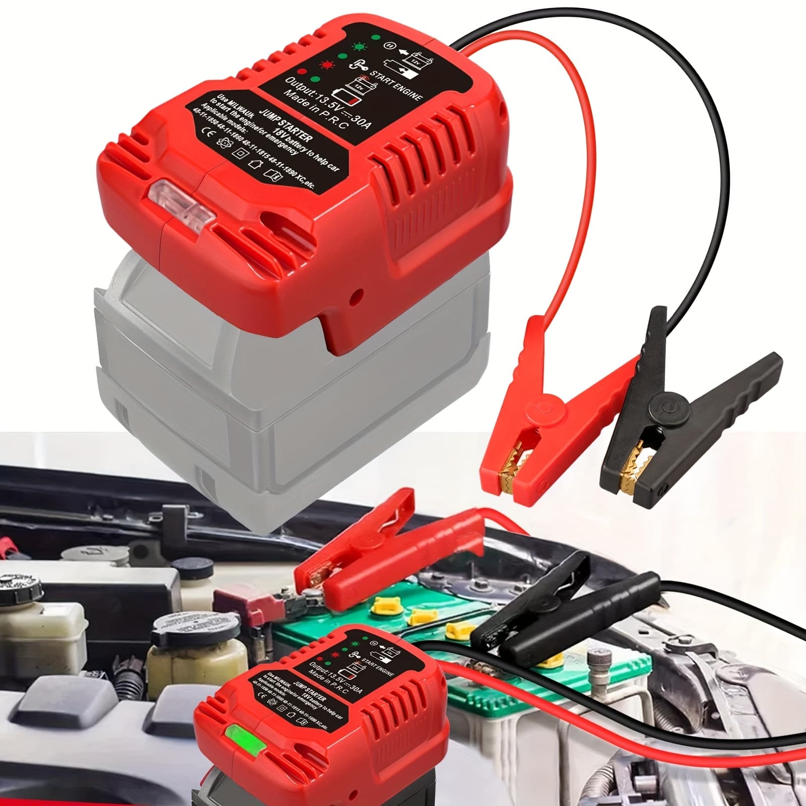TEMU Jumper Cables Adapter 18v For 18v Red Batteries, 8 Gauge 6.5 Ft Battery Jump Car Starter, Up To 8.0l Gas Or 6.5l Engines, 12v Portable Jumpcar (battery Not Included)