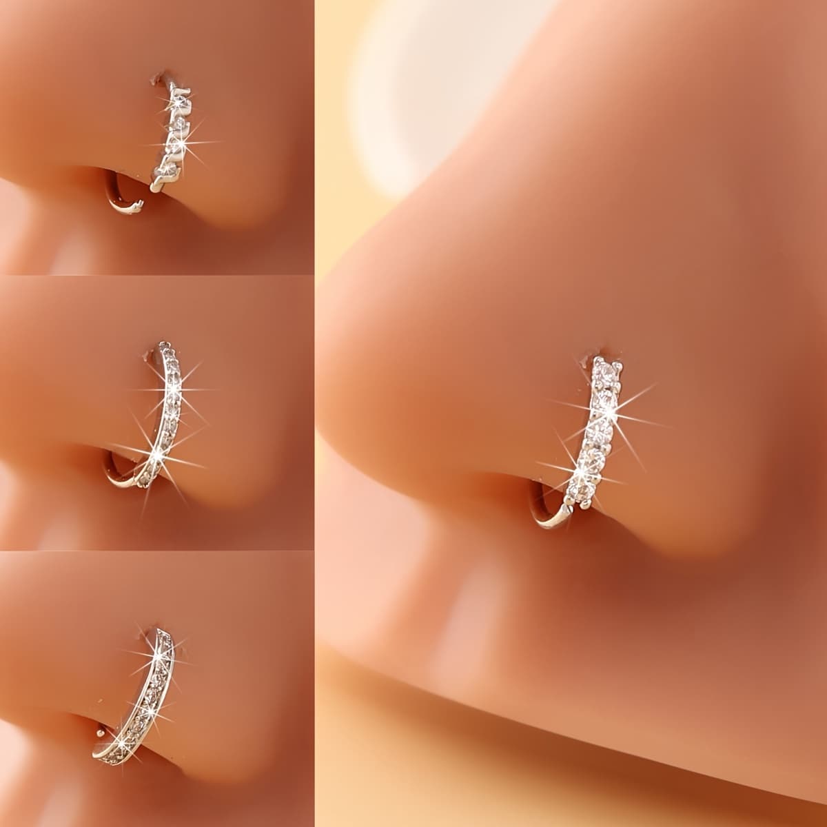 TEMU 4pcs Minimalist Nose Ring, Women's Fashion Elegant Need Piercing Nose Studs Nose Spikes, Suitable For Daily Wear Or As A Gift For