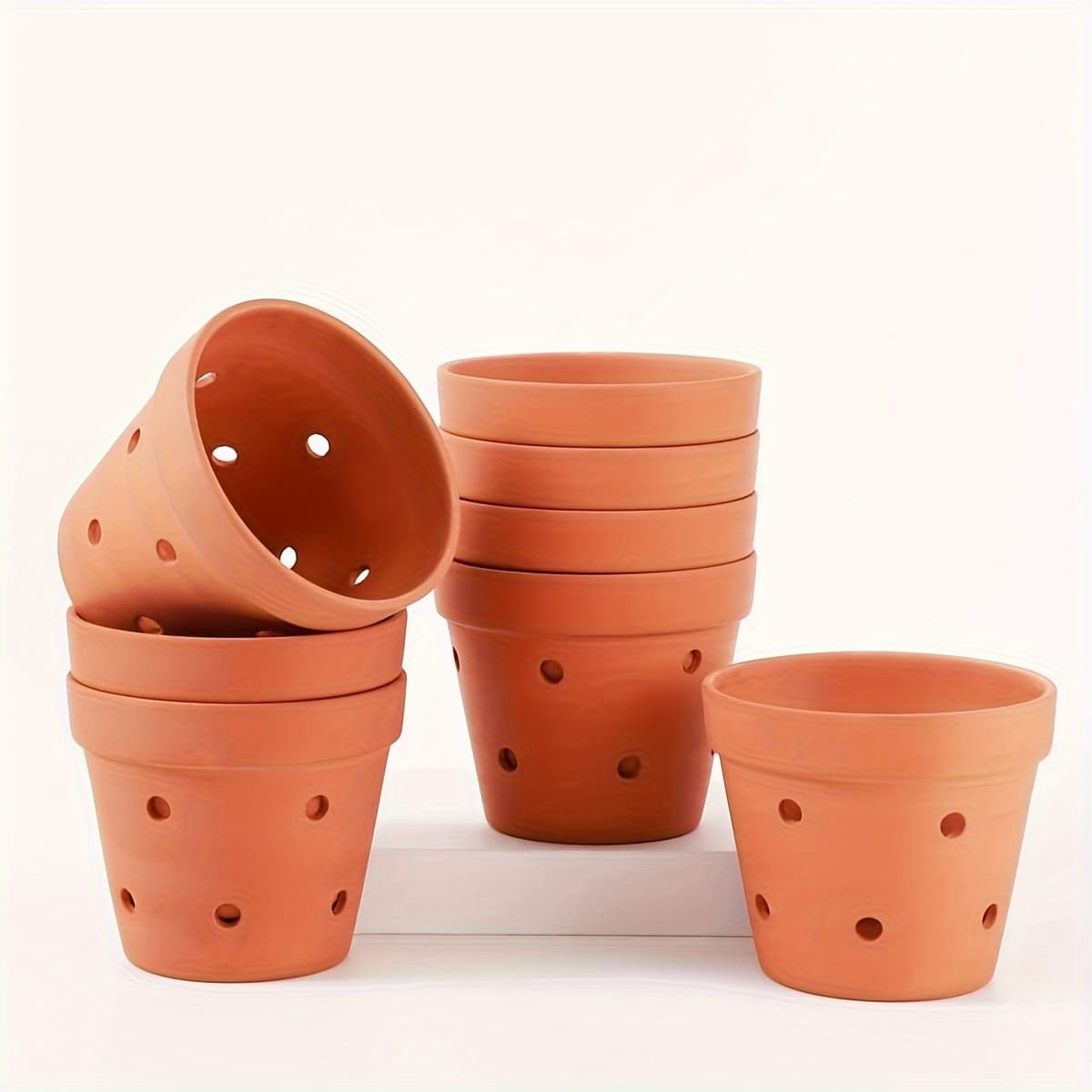TEMU 4.5 Inches Terracotta Orchid Pots With Holes - 8pcs Clay Orchid Planter Pots For Repotting, Flower Plant Pots For Orchid Indoor/outdoor Promotes Air