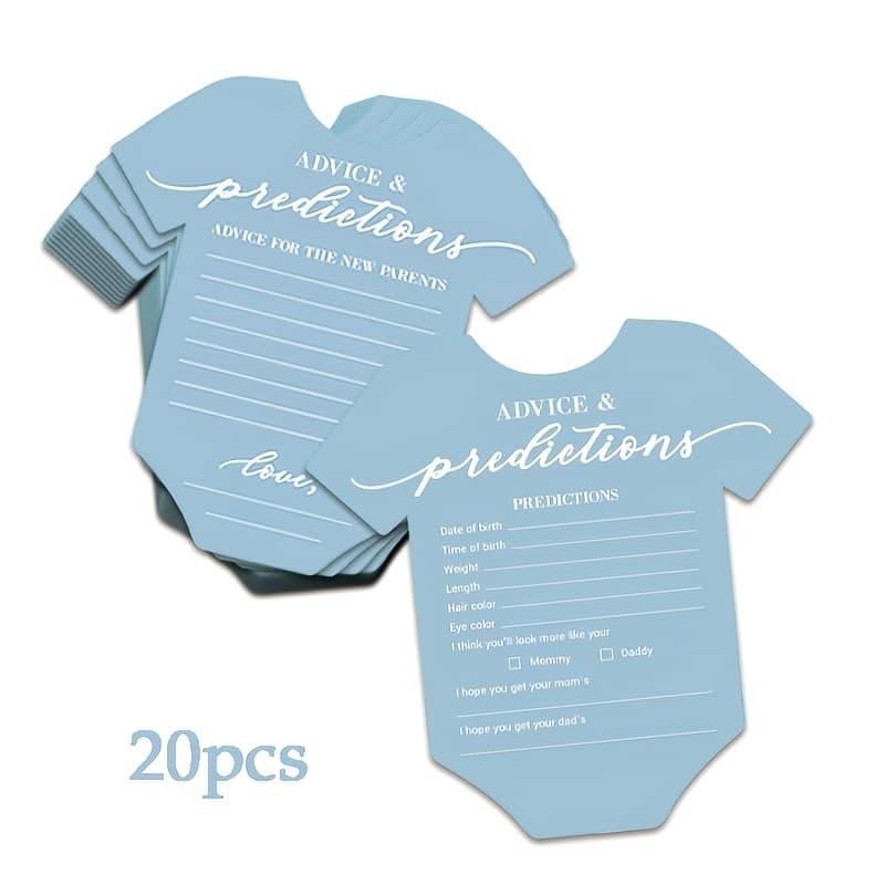 TEMU Blue 20pcs Baby Shower And Prediction Cards - Accommodates 50 Guests - Blue Onesie Double Sided + Prediction Cards - Minimalist Baby Shower Decorations And Games - Boy (50 Set)