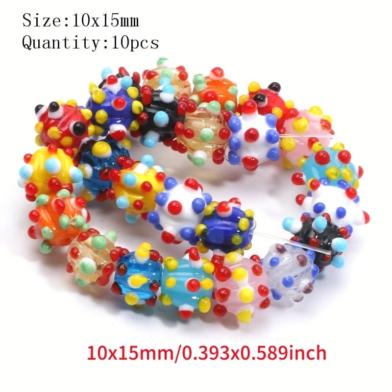 TEMU 10 Assorted Color Polka Dot Glass Beads In Sizes 8x11mm, 10x15mm, And 12x15mm For Diy Bracelet And Necklace Making