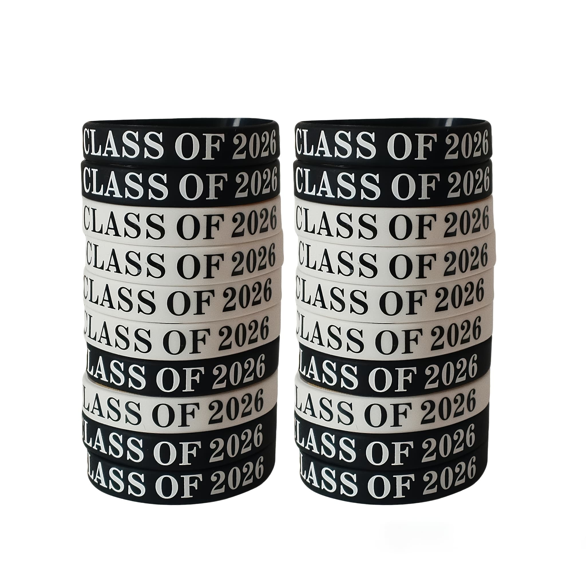 TEMU Gift For Her/him 20 Pack Silicone Graduation Wristbands, Black White Mix Bracelets Bulk, Class Of 2026 Senior Wristbands Party Supplies For Students