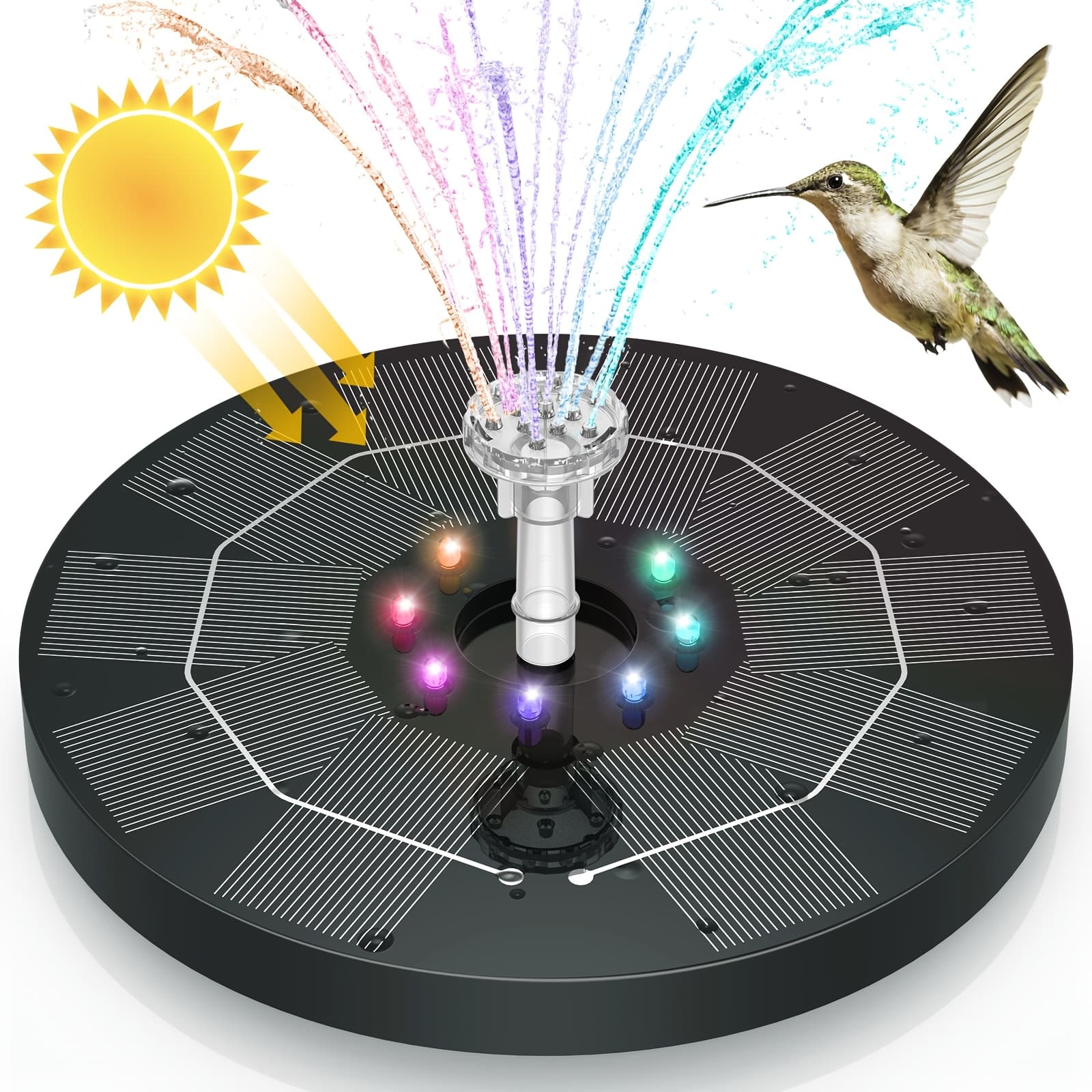 TEMU 3w Fountain With Colorful Lights, With A 1500mah Solar Cell And Multiple Nozzles, Suitable For Decorating Courtyards, , And . Fun For Party Courtyards And Courtyard Leisure