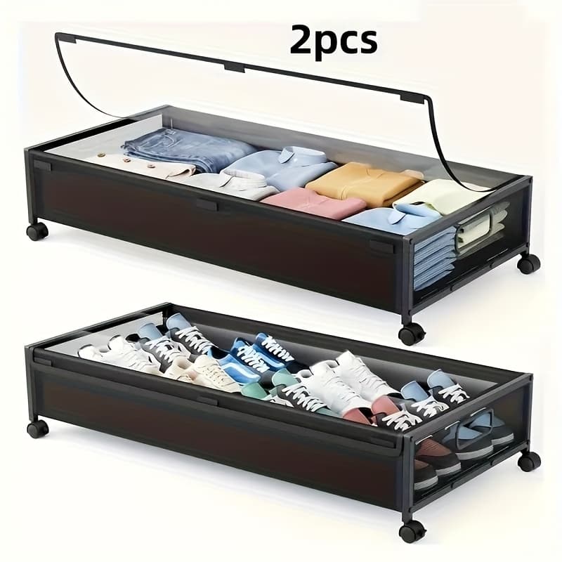 TEMU Large Capacity Under Bed Storage Containers With Wheels, Dust-proof Clothing And Shoe Rack, Suitable For Bedrooms, Living Rooms, Dormitories, Blankets, Bedding, Etc, Under-bed Storage