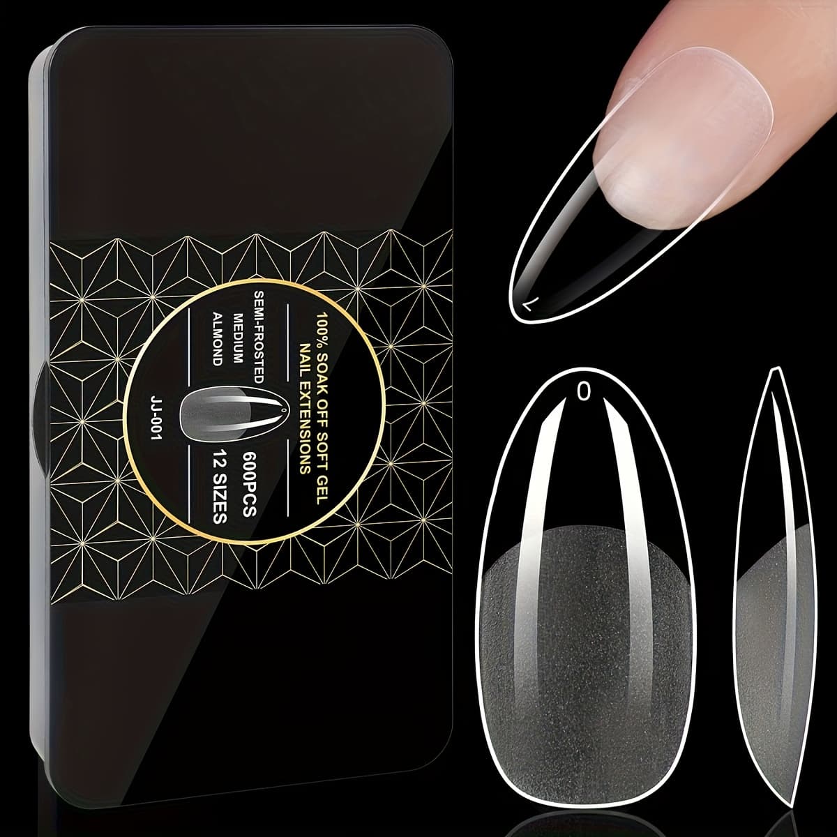 TEMU 600pcs Soft Gel For Nail Tips, Half Matte Clear Acrylic For Nail Tips Pre-shaped False For Nail Tips For Nail Extension, Manicure Tools For Nail