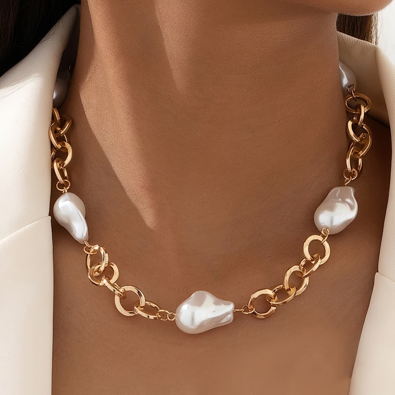 TEMU 1 Fashionable Pearl Women's Metal Necklace