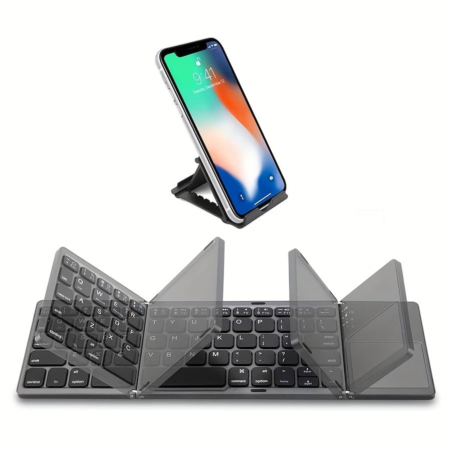 TEMU Seenda Foldable Wireless Keyboard With Touchpad Rechargeable Portable Tri-folding Small Keyboard For Laptop Tablet Pc Smartphone Windows Ios
