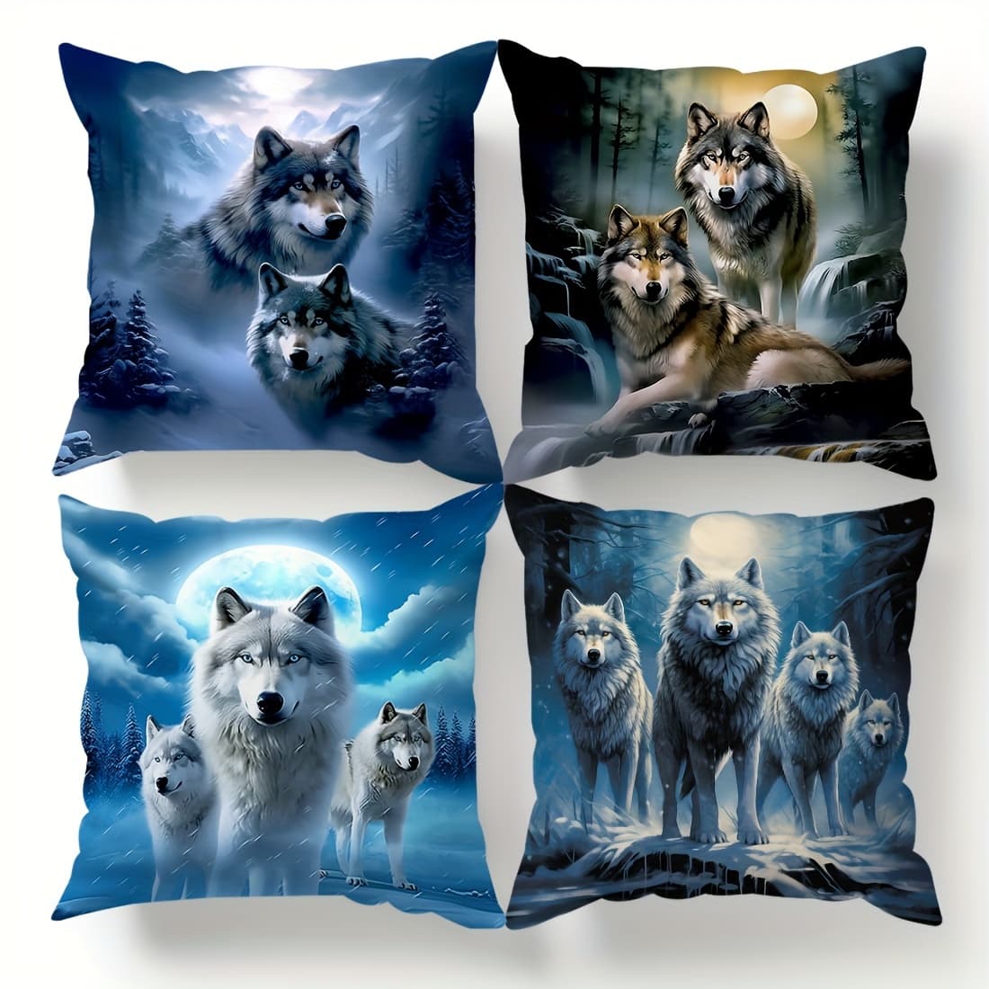 TEMU 4pcs Colorful Wolf - Velvet Pillowcase