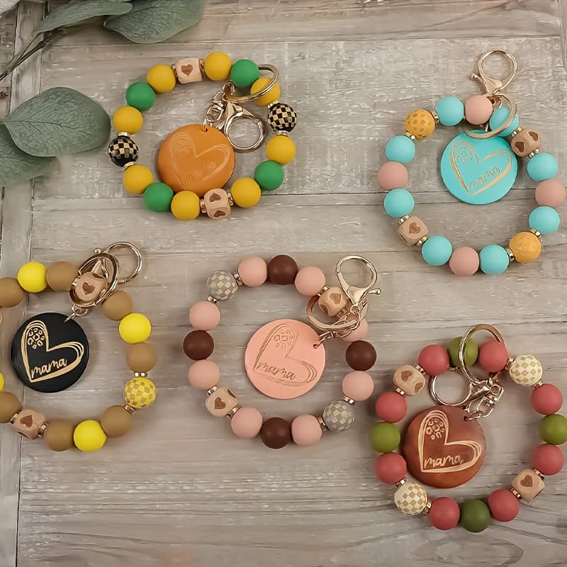 TEMU Set Of 5 Love Grid Wooden Bead Pendants For Hand Chains, Keychains, And Bag Charms; A Thoughtful Anti-loss Keychain Gift For , Thanksgiving, Or Any