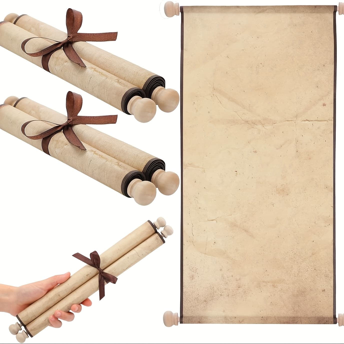 TEMU 2 Pack Blank Paper Scrolls Wrapped On Wood Rod For Writing, Drawing, Calligraphy, Wedding Vows, Cosplay Prop, Renaissance Festivals, Tabletop Role Playing Game(old Color)