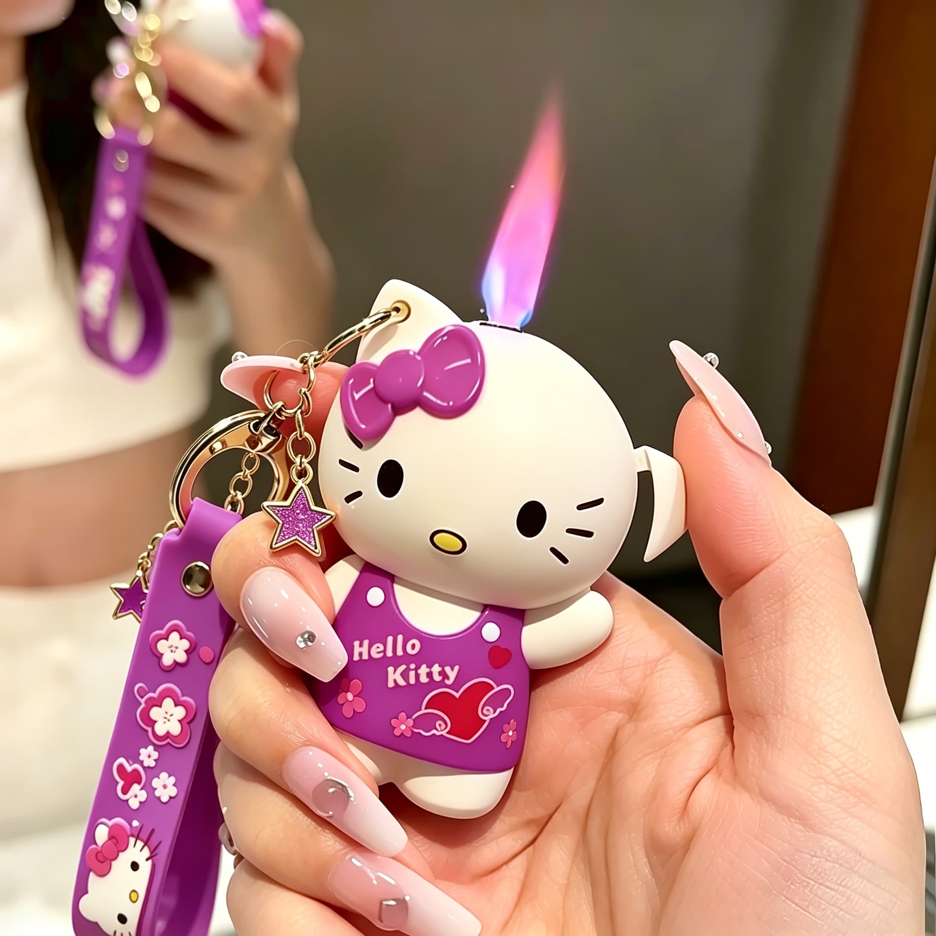 TEMU (butane Not Included) Hello Kitty Keychain Lighter, 3d Cartoon Cute Torch, Windproof Portable Gas Lighter, Turbo Pocket Torch For Gifts, Collectibles, Hanging Decorations, Travel, Outdoor Use