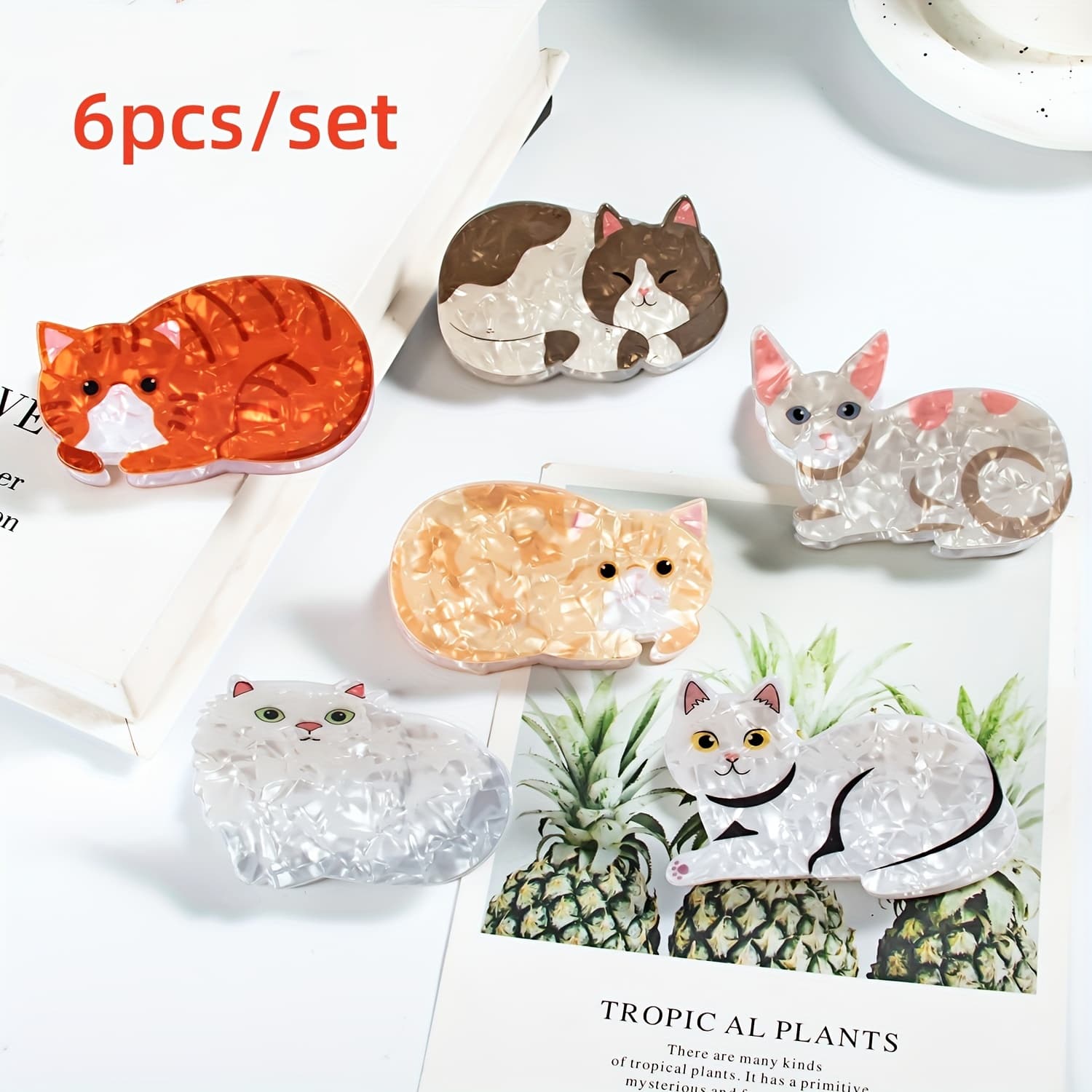 TEMU 6pcs Cartoon Cat Hair Claw Clips For Women, Cute Sweet Funny Kitty Acetic Acid Hair Clips, Perfect For Party Vacation Daily Use, Christmas Gifts