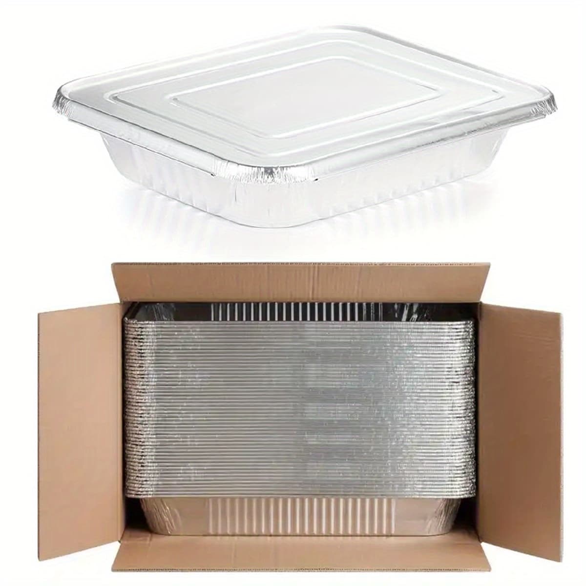 TEMU 50pcs Disposable 9 X 13 Aluminum Foil Pans With Lids Half Size Table Bakeware - Cookware Perfect For Baking Cakes, Bread,