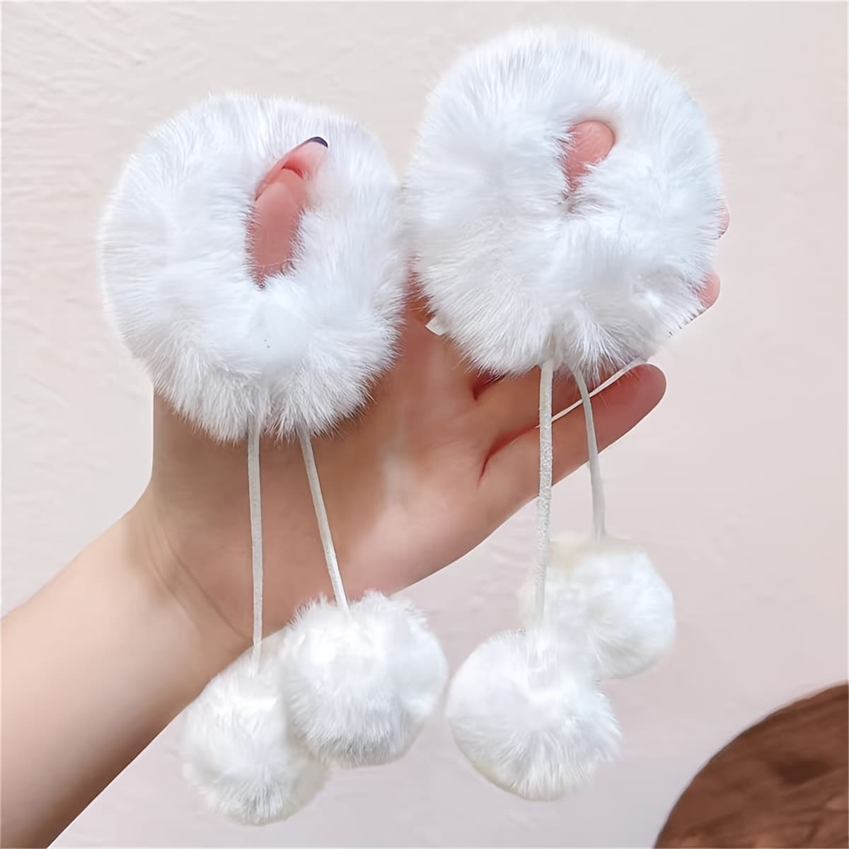 TEMU 2pcs (back To ) Women's Autumn And Winter Sweet Pom Pom Tassel Plush Hair Tie Ponytail Bun Hairstyle Decoration Additions Elastic Hair Rope