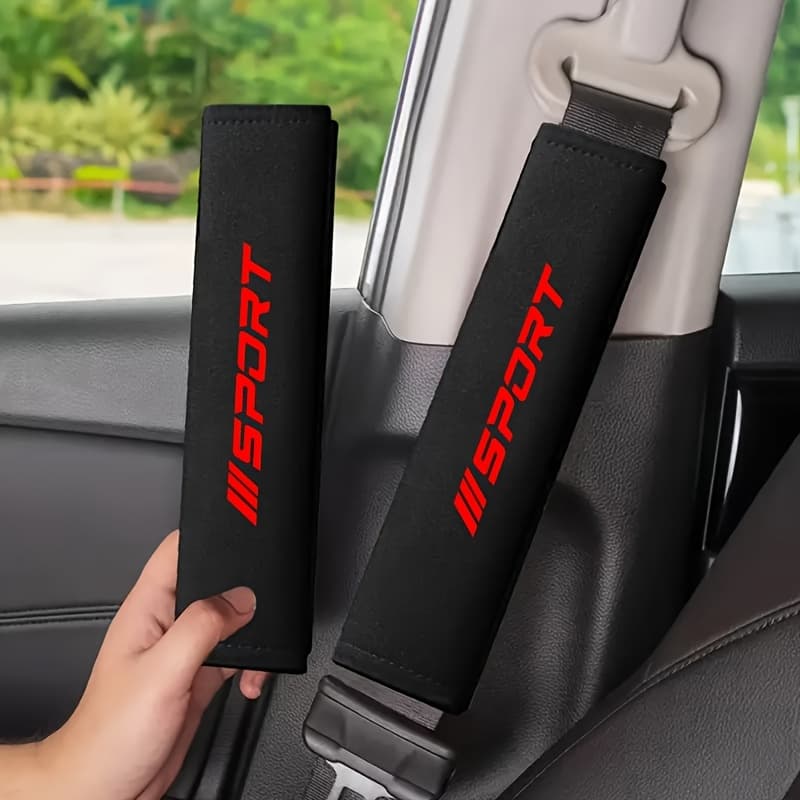 TEMU 2pcs Solid Seat Belt Shoulder Pads Short Plush Protective Shoulder Pads Material Practical Seat Belt Shoulder Pad, Suitable For 1, 3, 5, 7, X Series Etc. - Logo Design