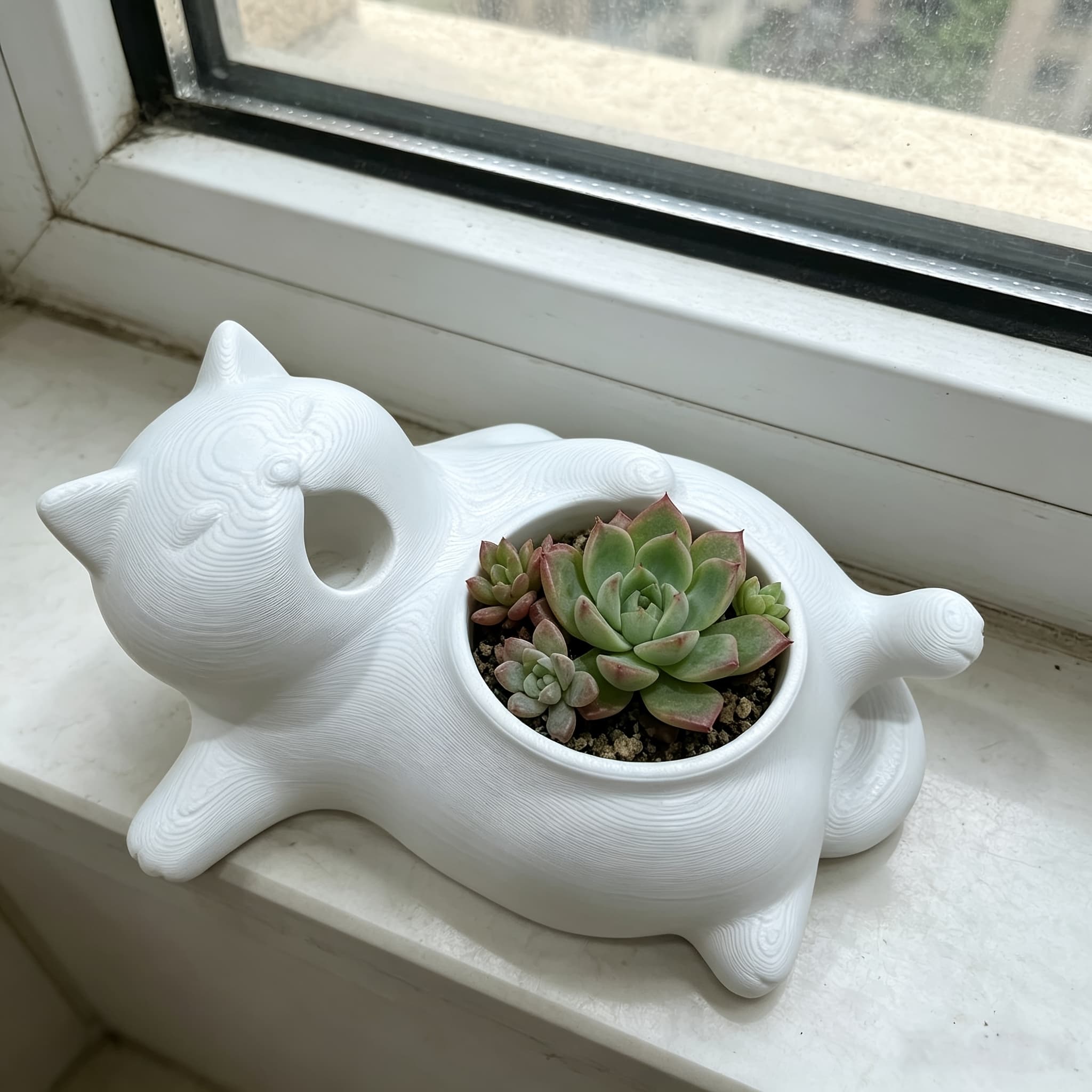 TEMU Bohemian Cute Cat Flower Pot, Lightweight Multi-functional Synthetic Resin, Drop-resistant For Indoor And Outdoor Use