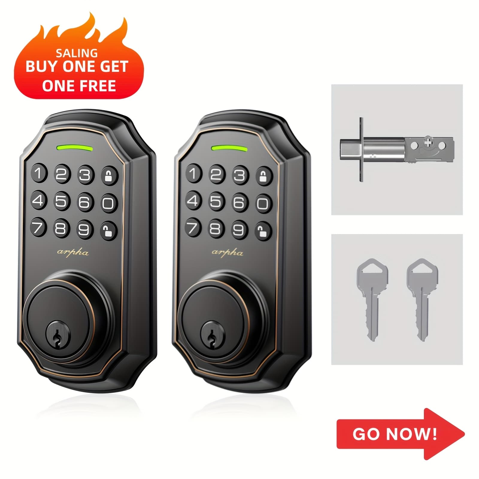 TEMU Keyless Entry With 100 User Codes | With Keypad, Spare Keys Included, Security, House Safety, , Mode, Digital Keyboard, Operated Design For Front/bedroom Doors, Battery Powered, Metal, Arpha