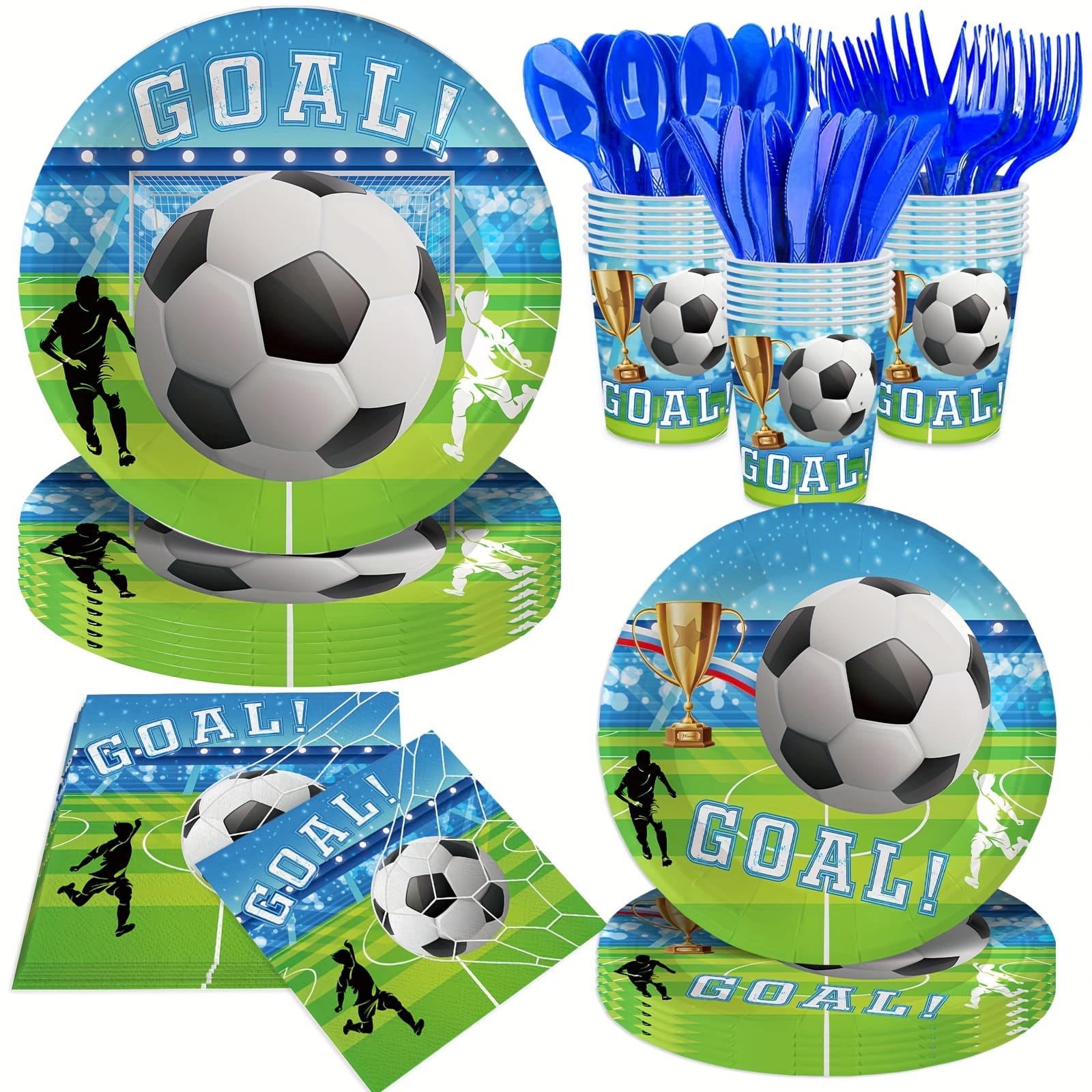 TEMU 140pcs Soccer Party Supplies Set, Including Plates And Napkins For A Soccer-themed Birthday Celebration, Suitable For 20 Guests