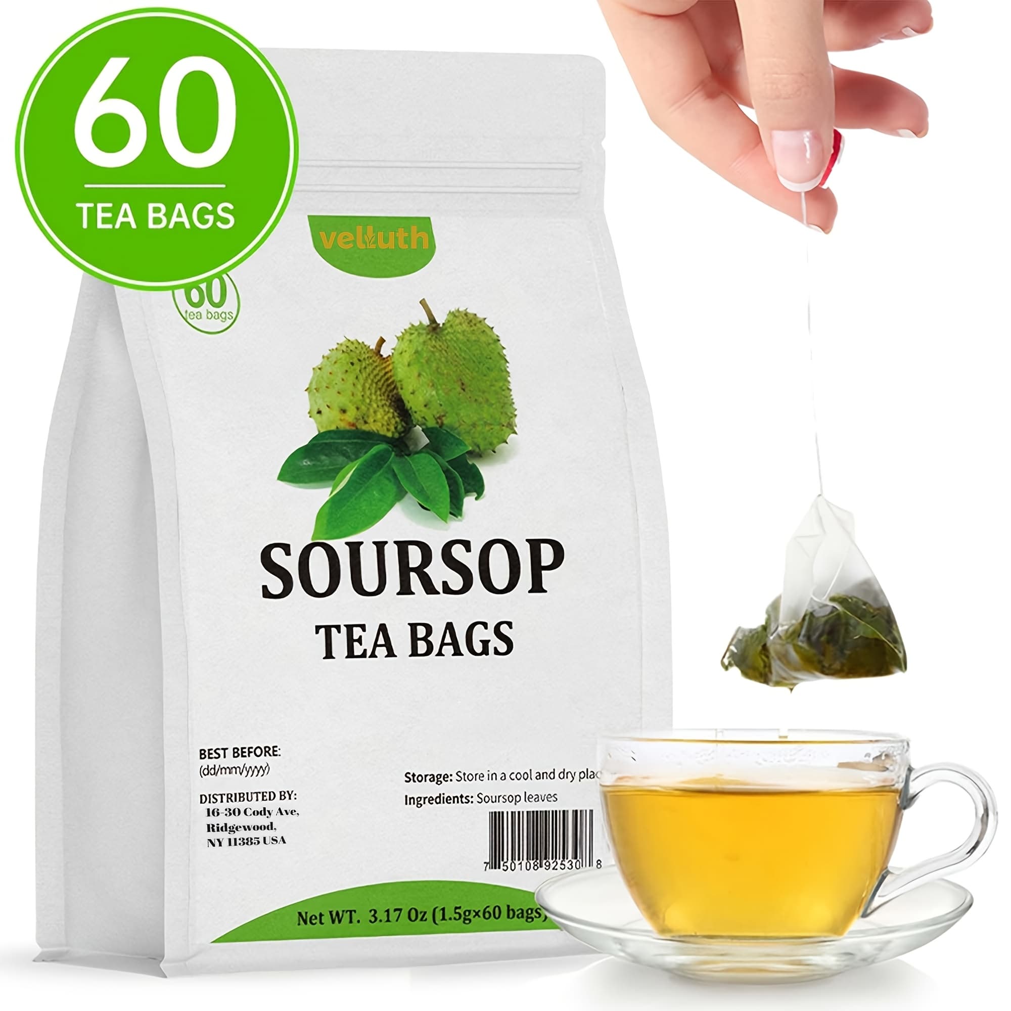 TEMU Premium Soursop Graviola Leaves Tea 1.06 Oz/3.17 Oz (1.5g X 20 Bags/60 Bags) Herbal Tea Without Additives And Caffeine Perfect For Gifting.
