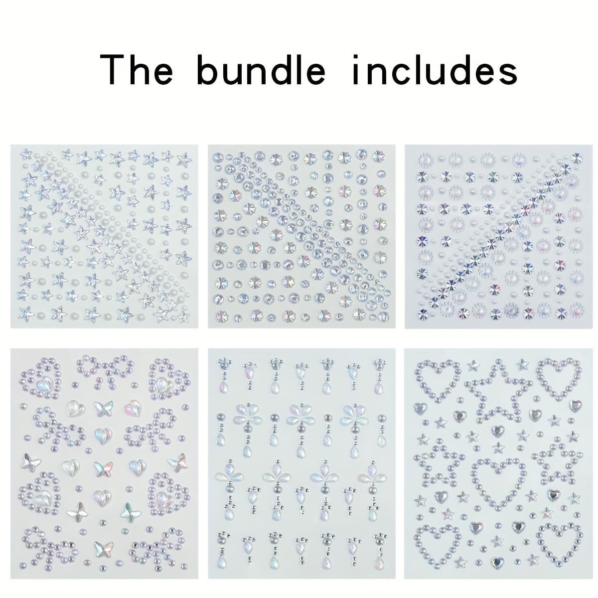 TEMU 6pcs Y2k Silvery-white 3d Stickers - Star/moon/silvery Tear Glitter Synthetic Gemstone Decals, Suitable For , Hair Accessories, And Face Makeup