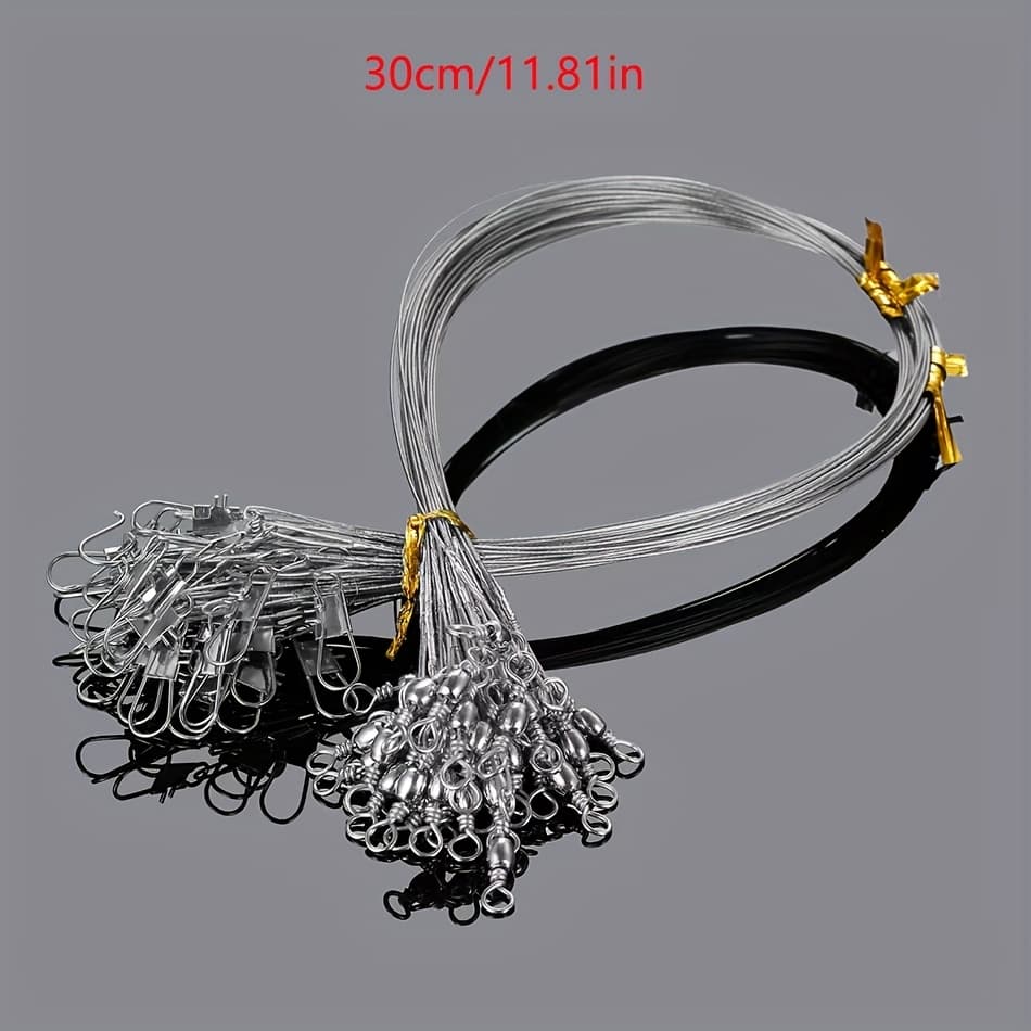 TEMU 50pcs Set Of Steel Sea Fishing Leader Line With Rotating Ring And Anti-bite , Anti-bite Wire Leader