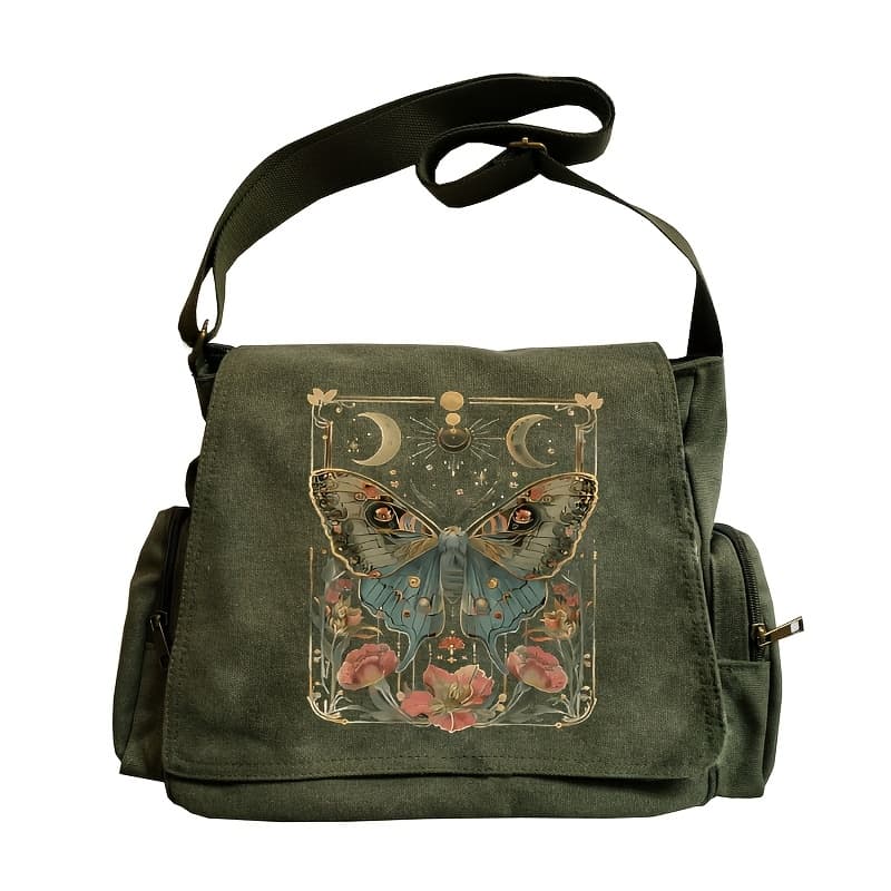 TEMU Women's Large-capacity Vintage Tote Bag With Adjustable Crossbody Strap - Botanical & Moon Print Suitable For Daily , Travel,, - Messenger Bag Gift For Girlfriend, Best Friend