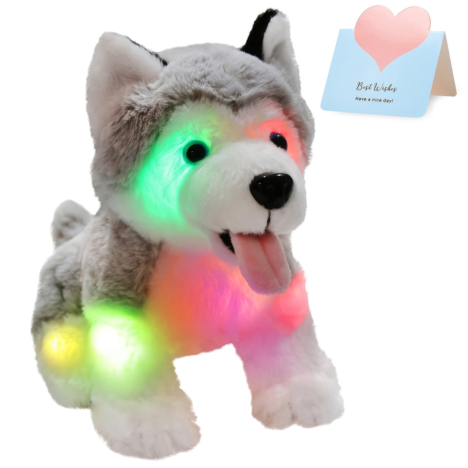 TEMU Luminous Husky Plush Toy (battery Not Included) Cute Soft Plush Animal, Christmas Party Gift Toy For Young , Perfect Playmate Doll, Valentine's Day Gift