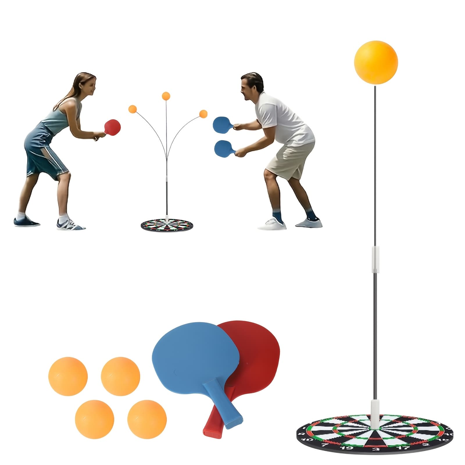 TEMU 8pcs Visual Training Ball Set - For Movement & Quick-sweat Workout - Fitness Training Kit With Elastic Bands & Pong Paddles - Ideal For Home Eye Exercise And Computer Vision Relief