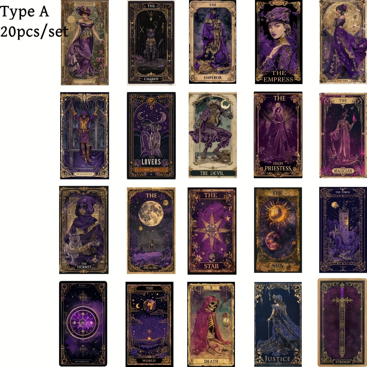 TEMU 20pcs/set Handmade Creative Vintage Gothic Style Purple Witch Card Series Stickers Suitable For Garbage Diary Notebook Decoration Hand Account Cutting Book Stickers, For Halloween