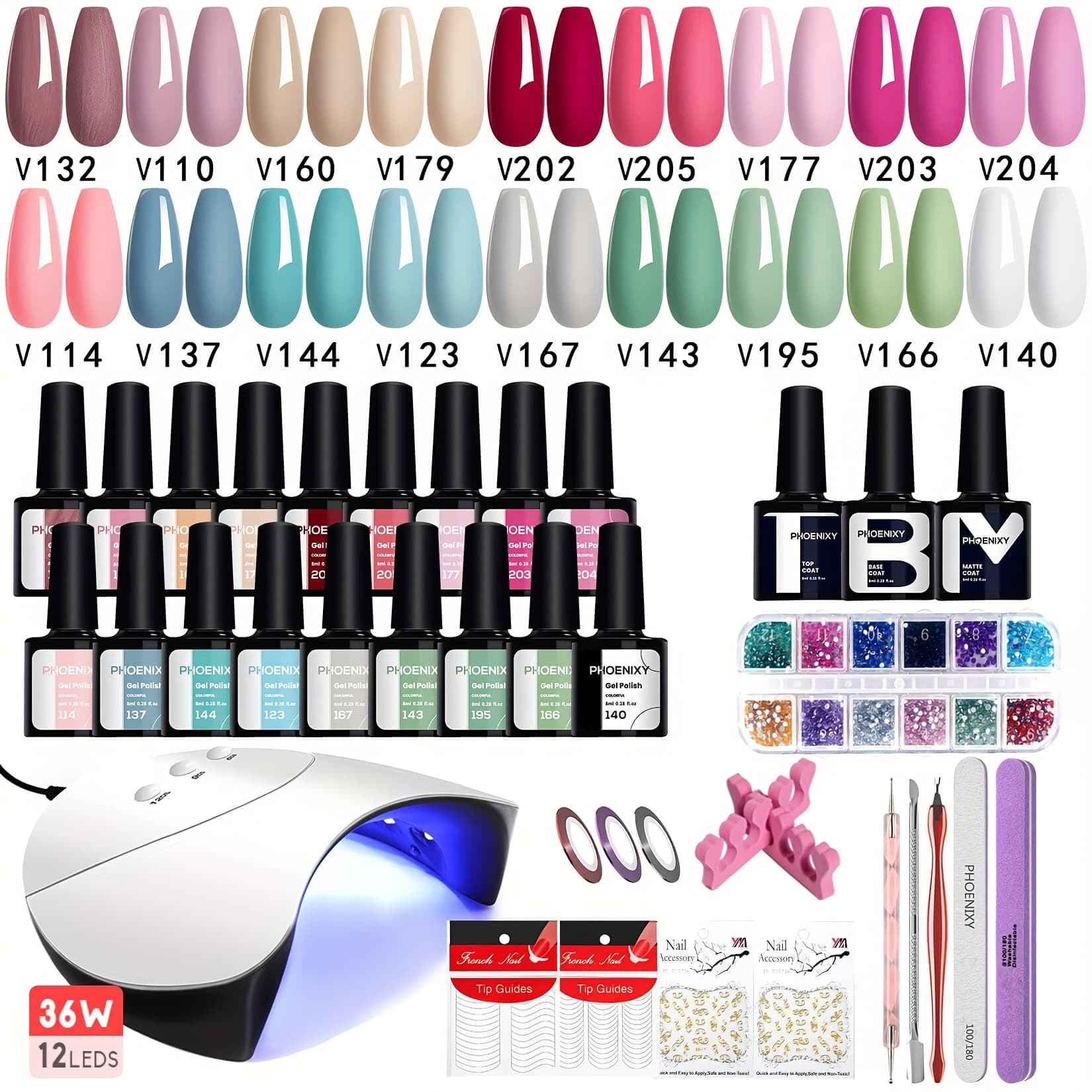 TEMU Phoenixy 36pcs Gel Nail Polish Kit With U V Light, Gel Nail Kit Pink Blue Green Nail Polish Set